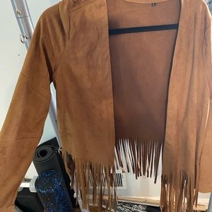 Faux Suede Boho Fringe Cropped Jacket